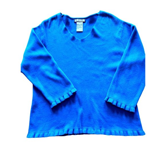 Bice 100% Cotton Pullover Sweater Cardigan Blue Long Sleeve V Neck Ribbed Knit R - Picture 5 of 5